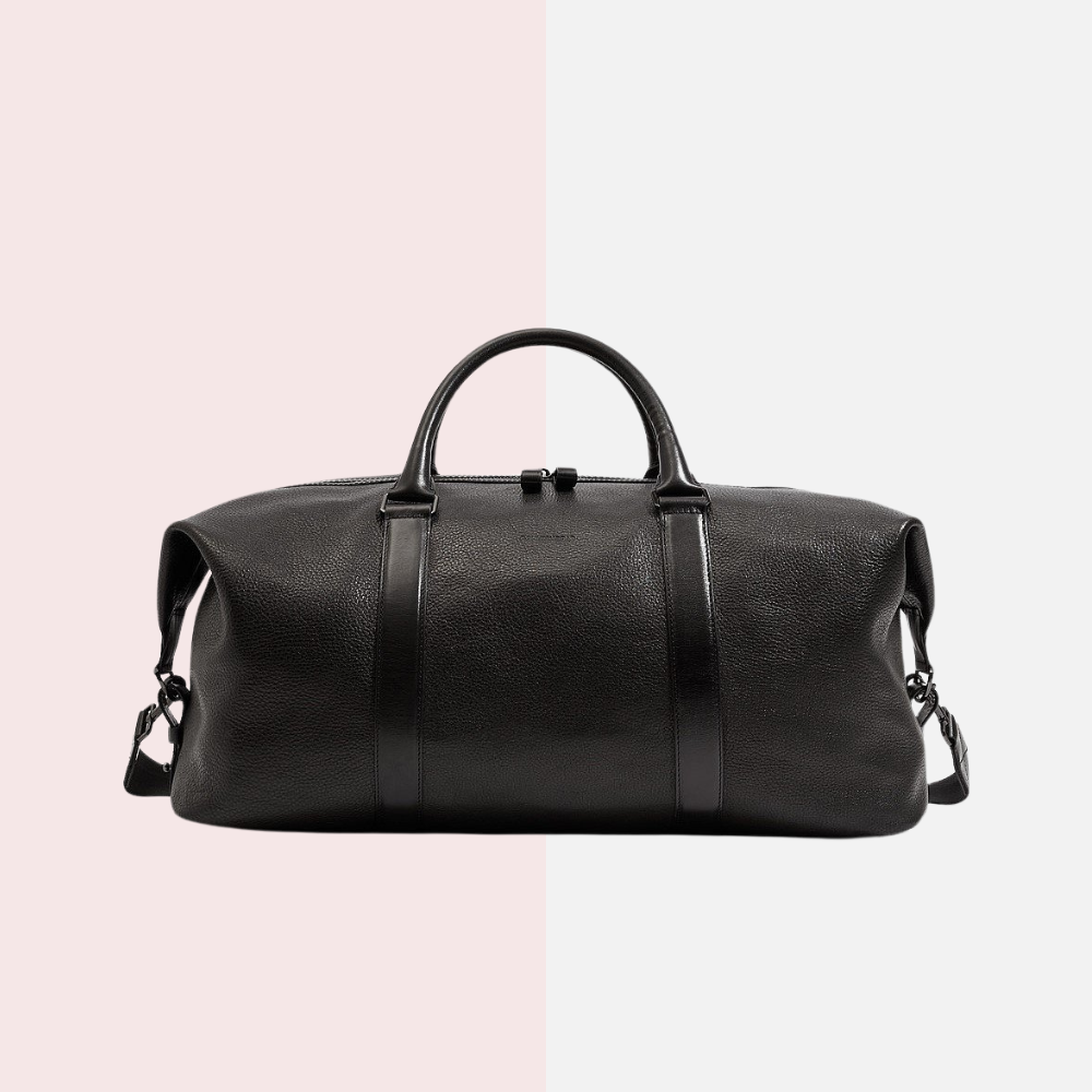 Black Textural Leather Weekender Bag