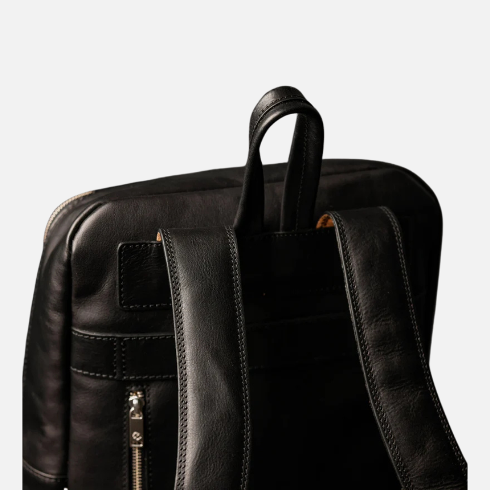 Full Grain Black Italian Leather Backpack
