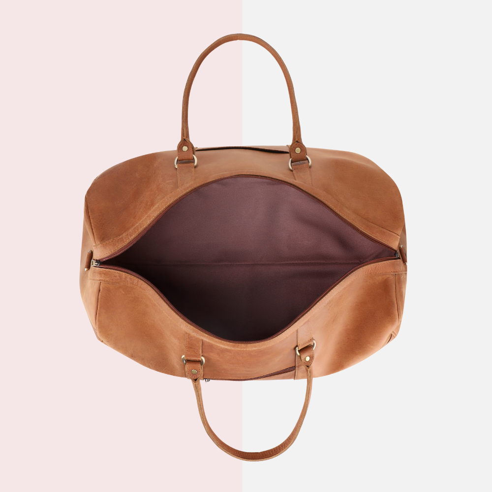 Tan Brown Leather Duffle Bag