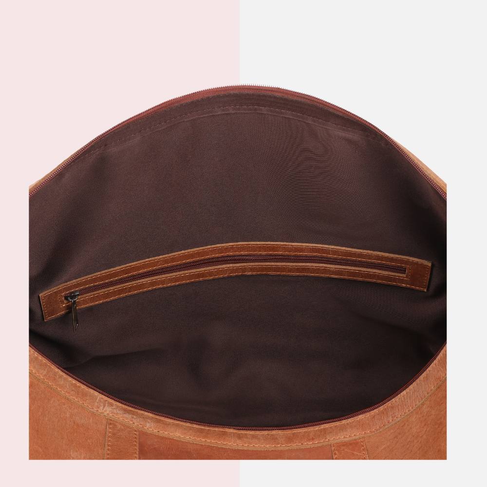 Tan Brown Leather Duffle Bag