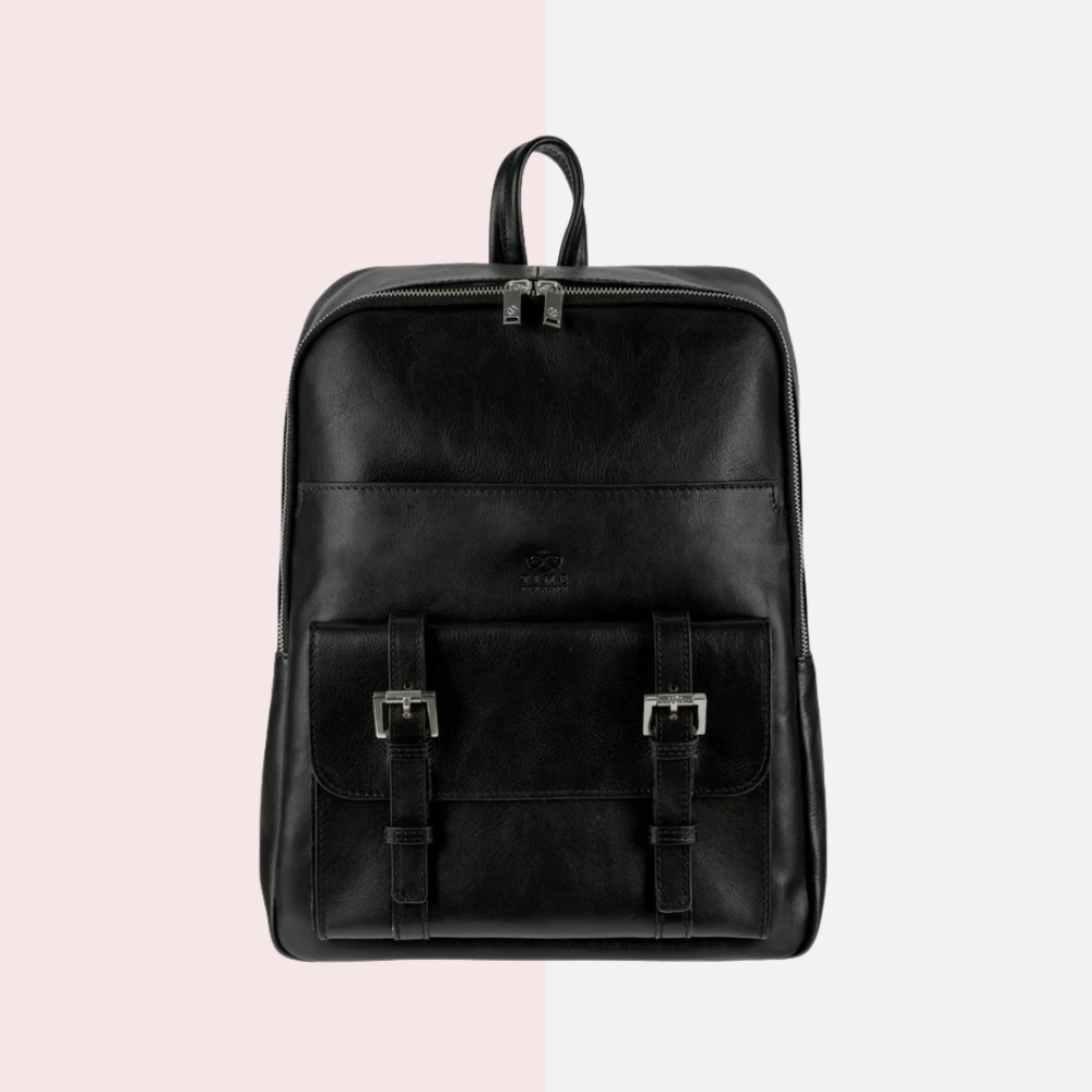 Full Grain Black Italian Leather Backpack