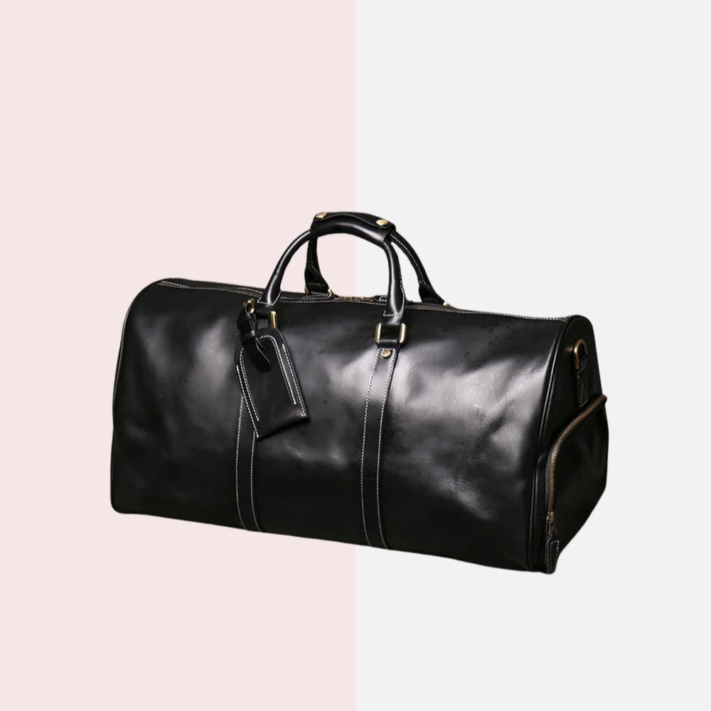 Black Leather Business Duffle Bag