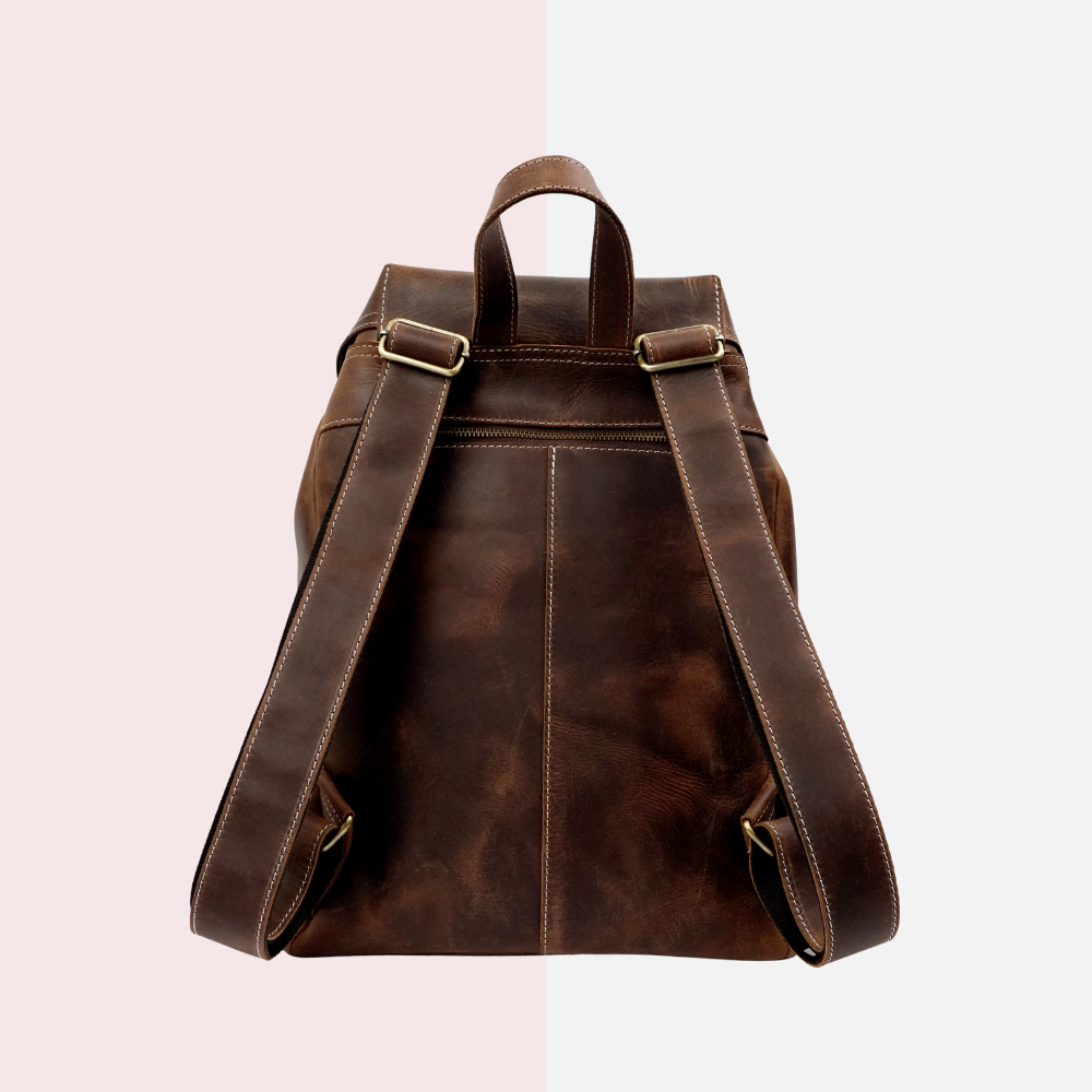 Brown Leather School & Travel Backpack