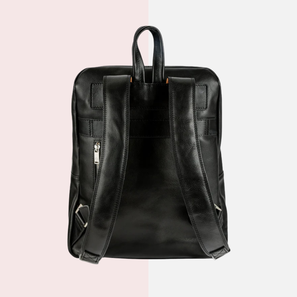 Full Grain Black Italian Leather Backpack