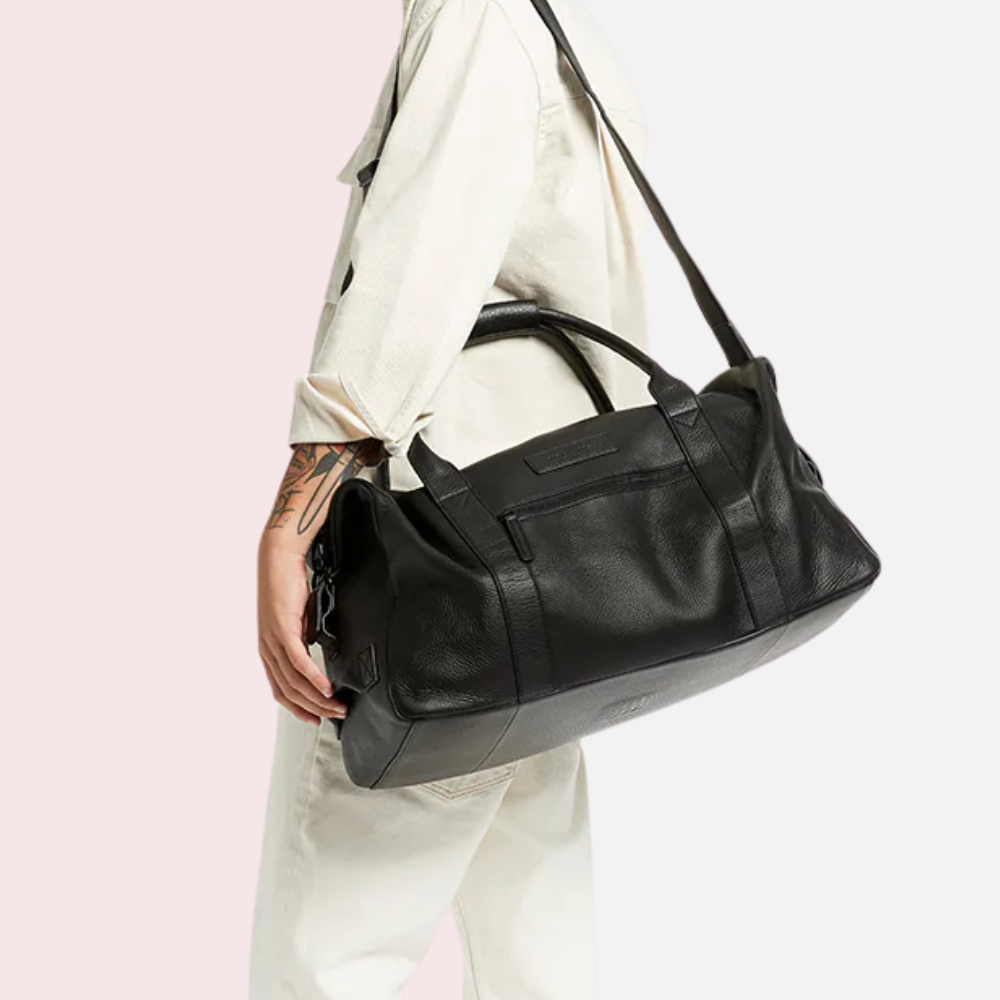 Black Luxe Leather Duffle Bag