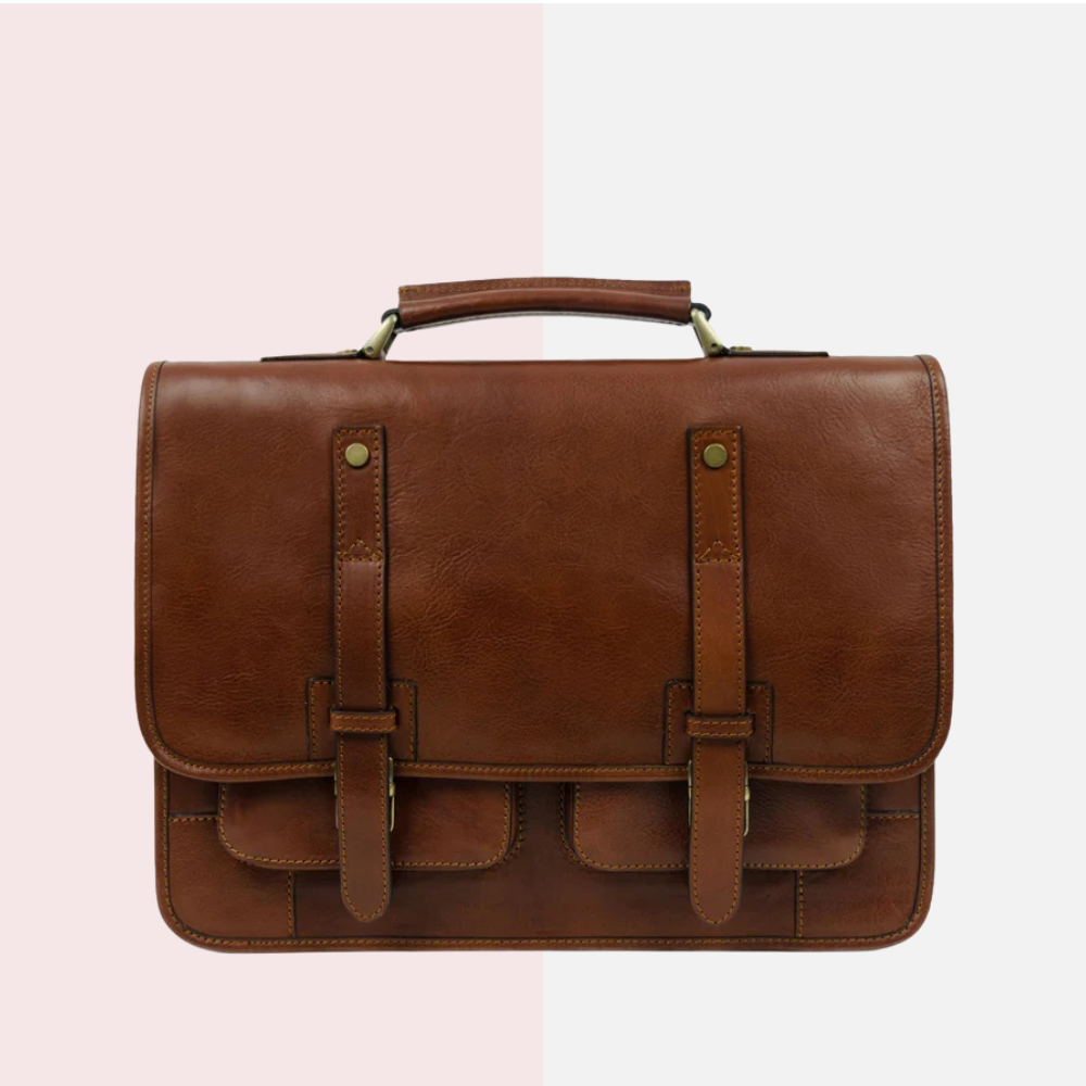Cognac Matte Leather Laptop Briefcase