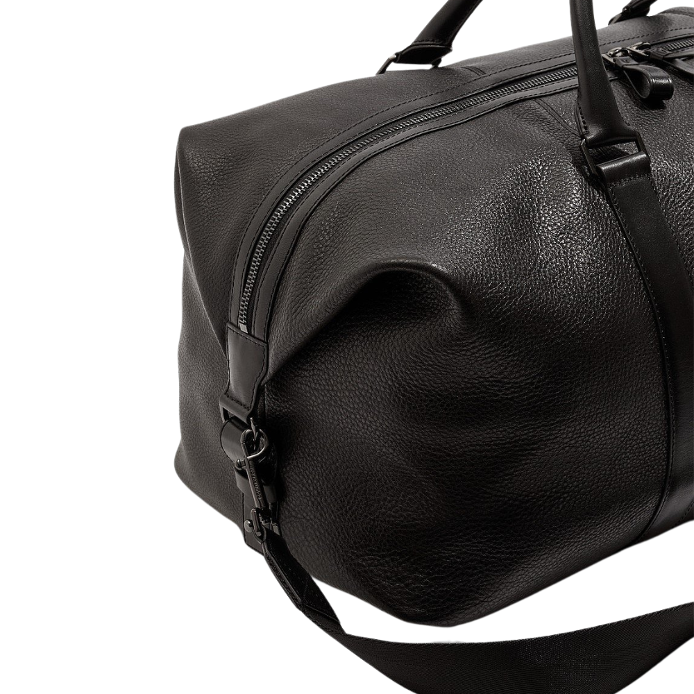 Black Textural Leather Weekender Bag