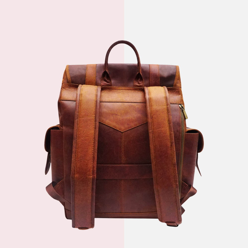 Cognac Brown Leather Backpack