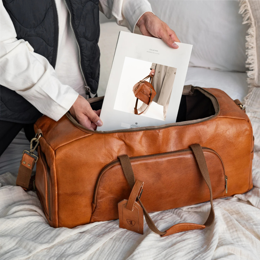 Tan Brown Leather Weekender Bag