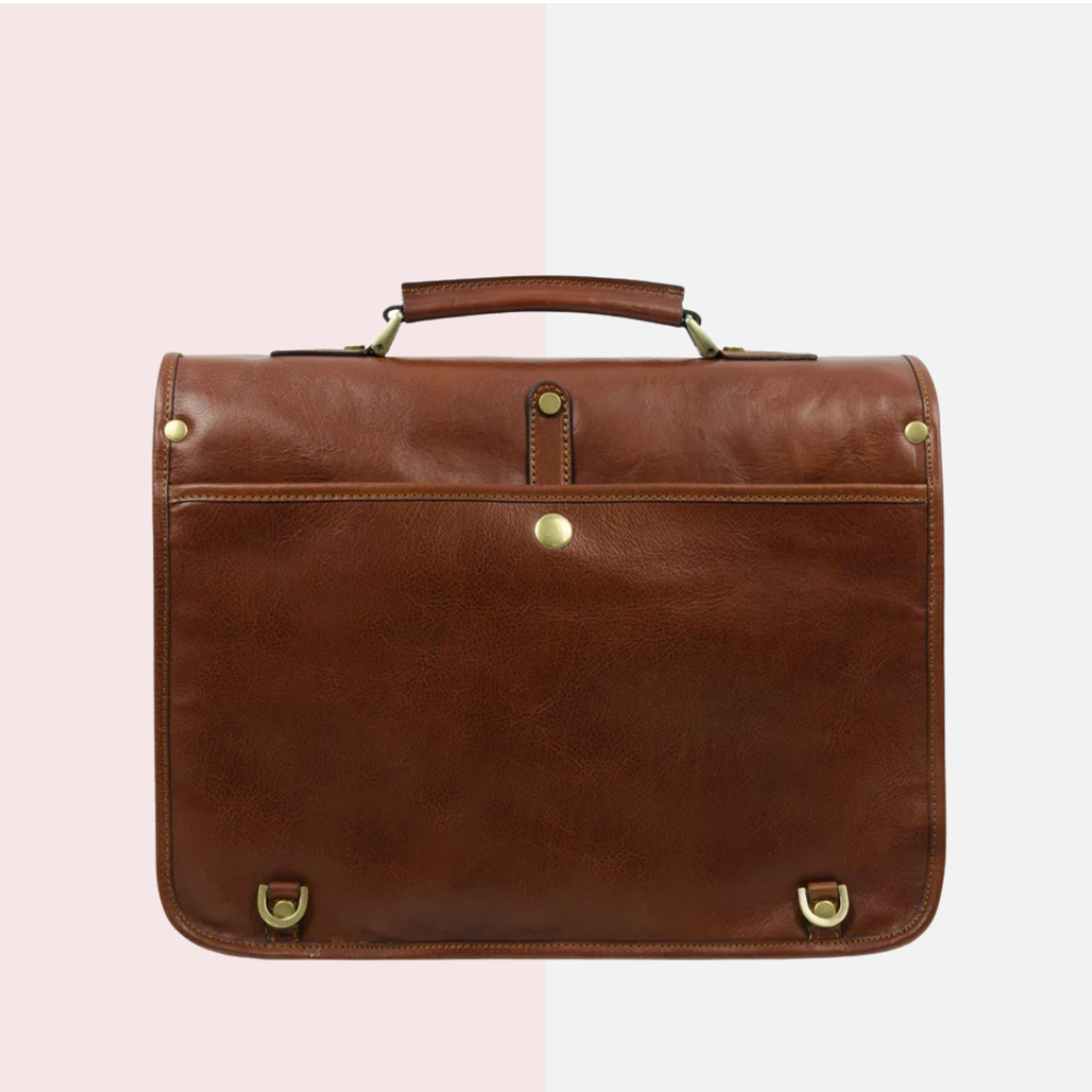 Cognac Matte Leather Laptop Briefcase