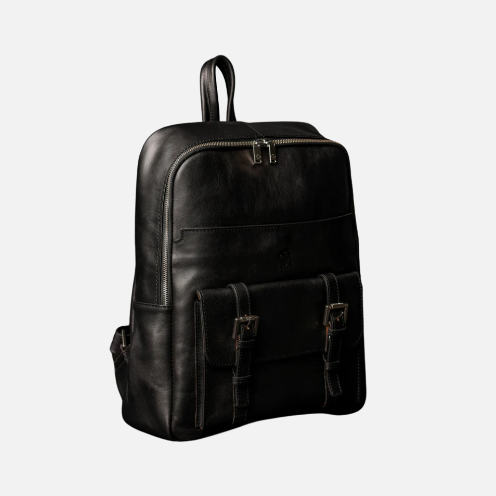 Full Grain Black Italian Leather Backpack
