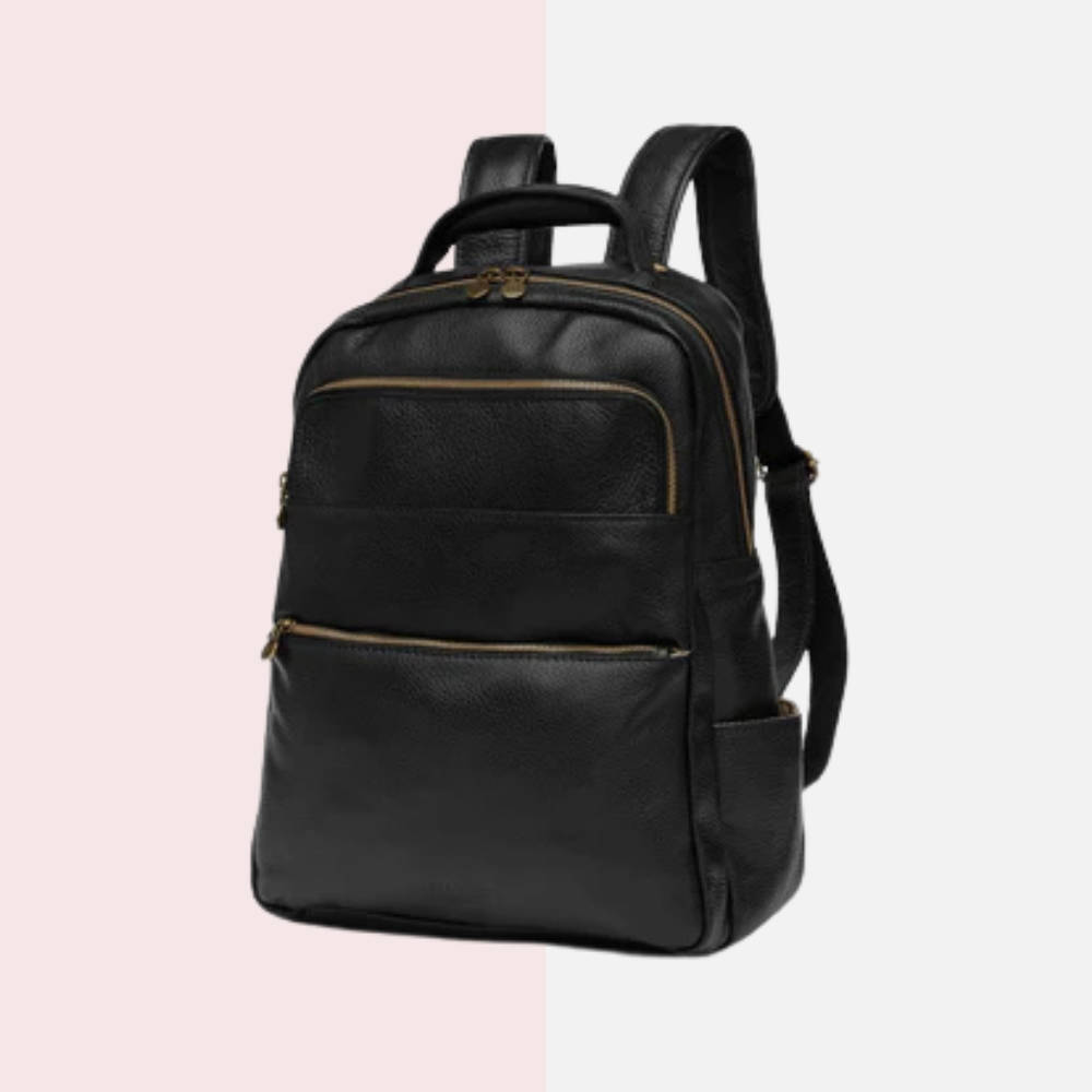 Black Leather Laptop Backpack