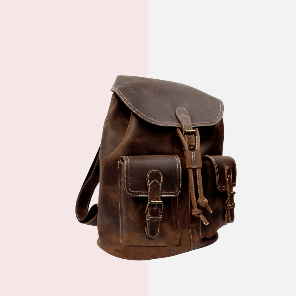 Brown Leather School & Travel Backpack