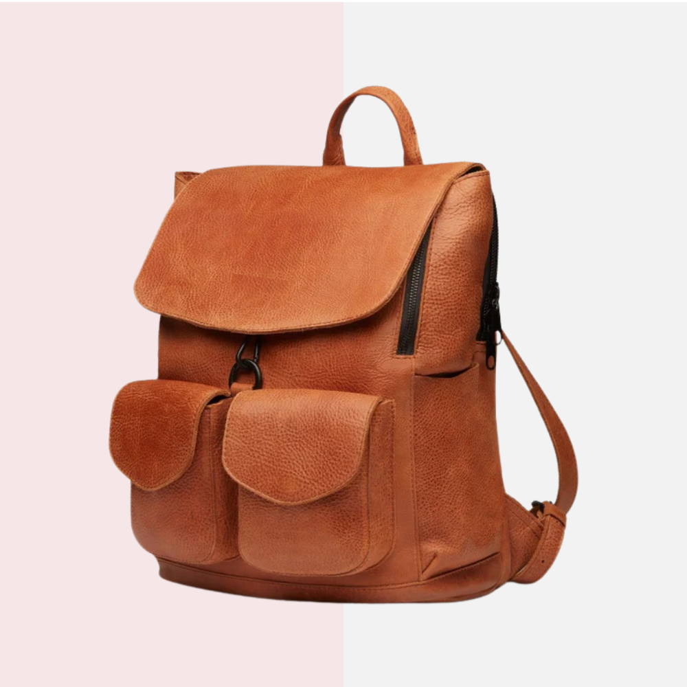 Honey Brown Leather Travel Backpack