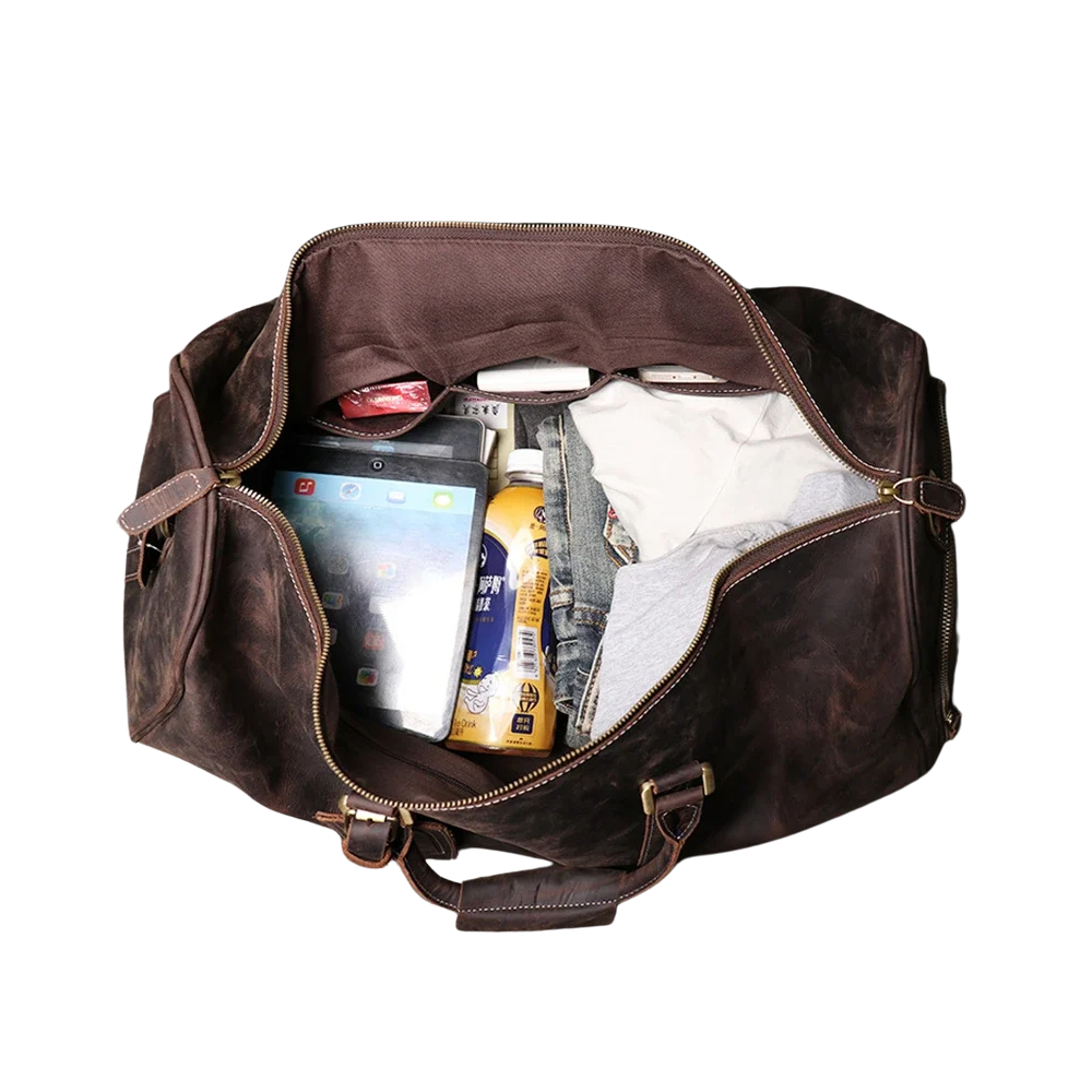 Dark Brown Leather Business Duffle Bag