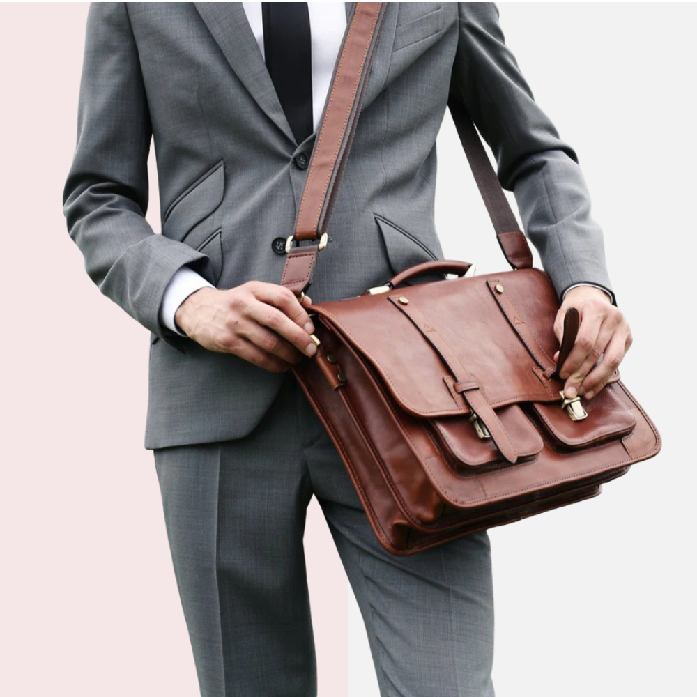 Cognac Matte Leather Laptop Briefcase