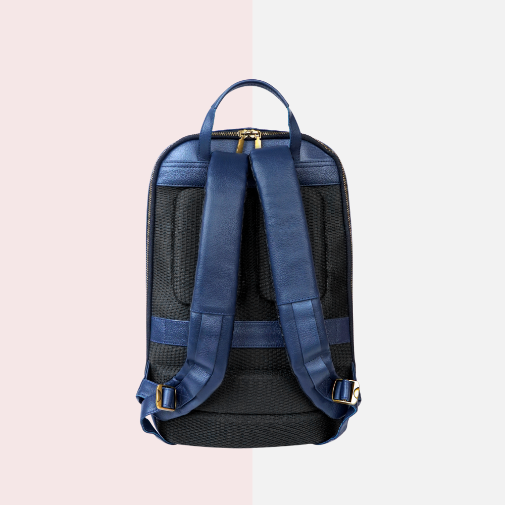 Navy Blue Leather Backpack
