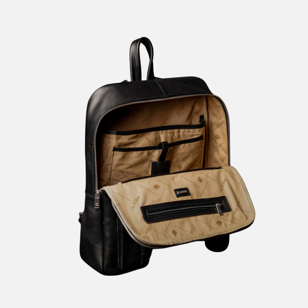Full Grain Black Italian Leather Backpack