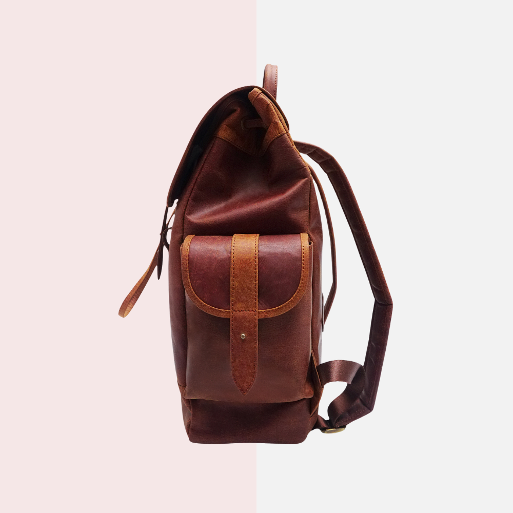 Cognac Brown Leather Backpack