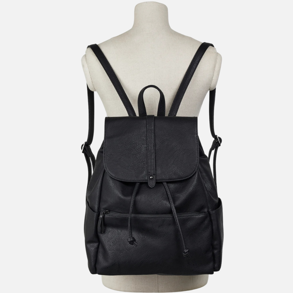 Black Multi-Compartment Leather Backpack