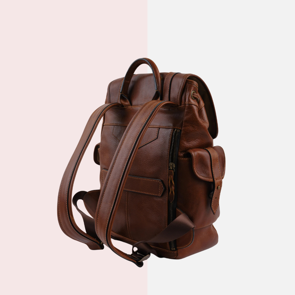Cognac Brown Leather Backpack
