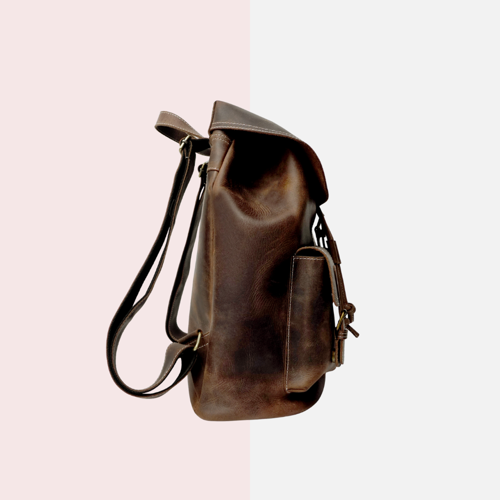 Brown Leather School & Travel Backpack