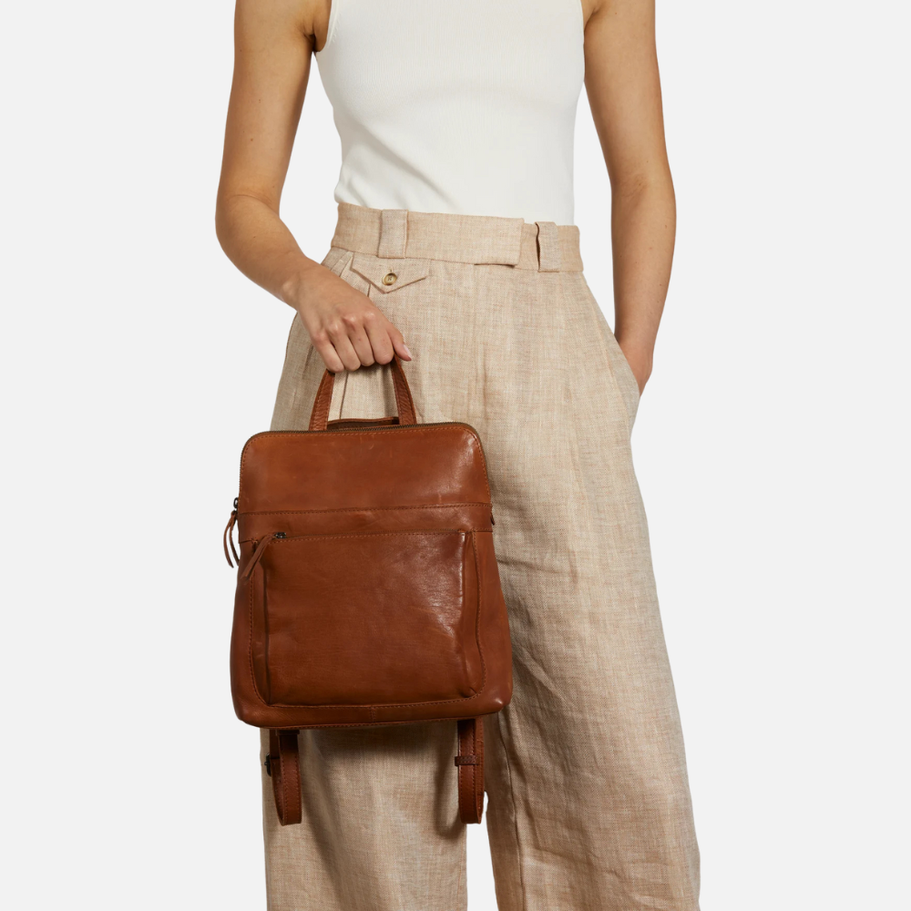 Brown leather convertible backpack