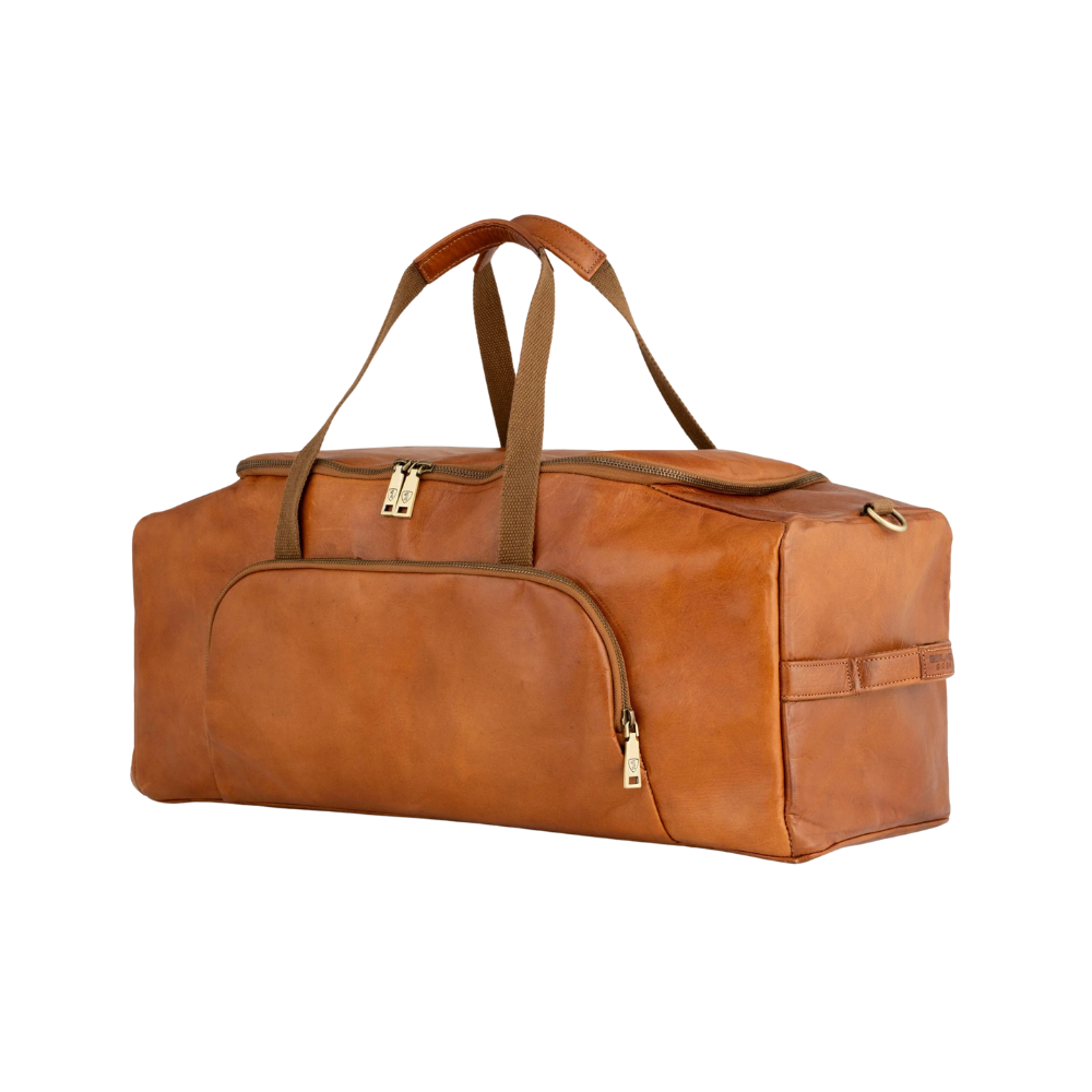 Tan Brown Leather Weekender Bag