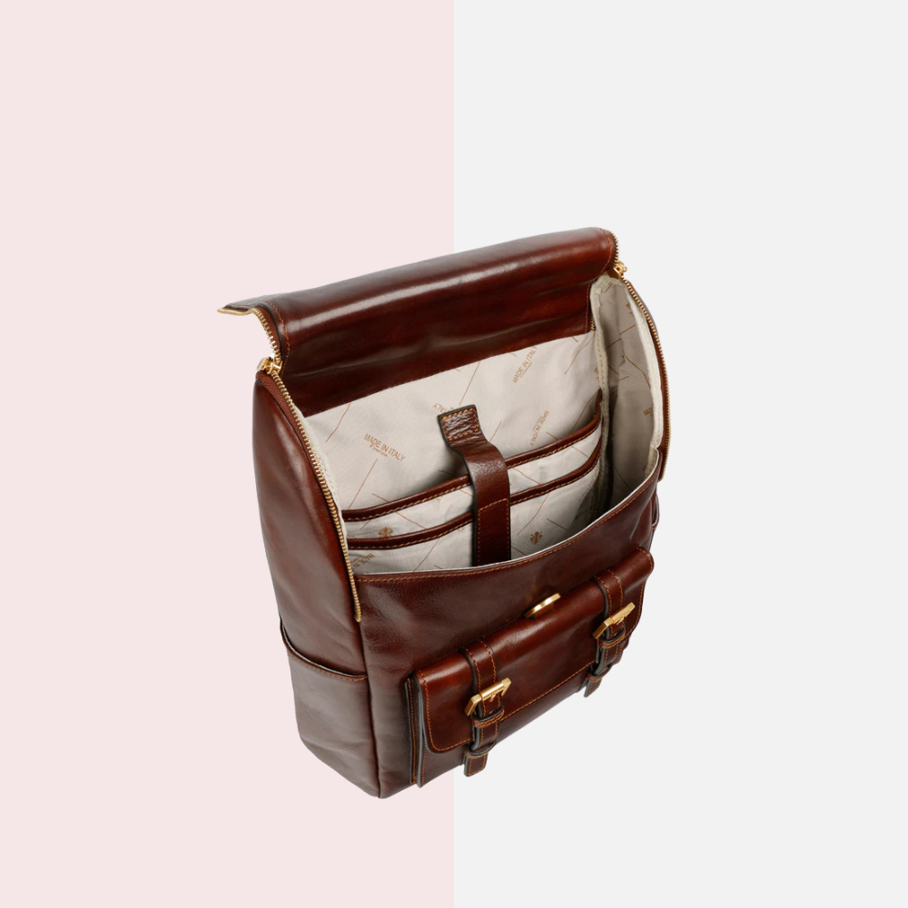 Full Grain Brown Italian Leather Backpack