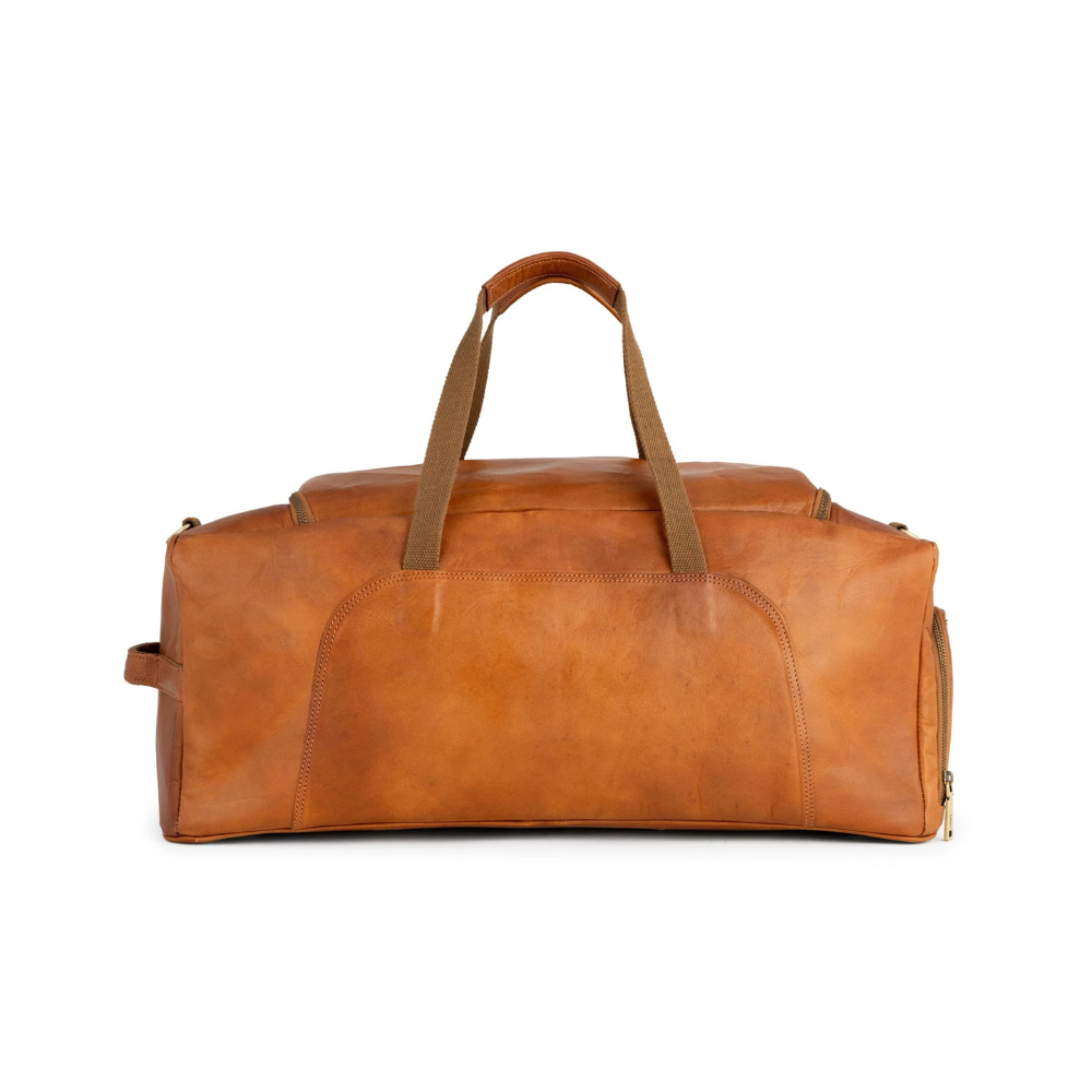 Tan Brown Leather Weekender Bag