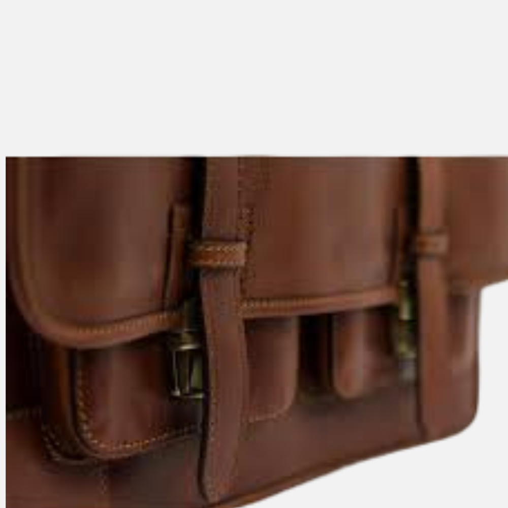 Cognac Matte Leather Laptop Briefcase