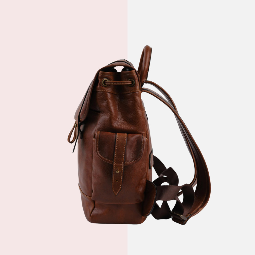Cognac Brown Leather Backpack