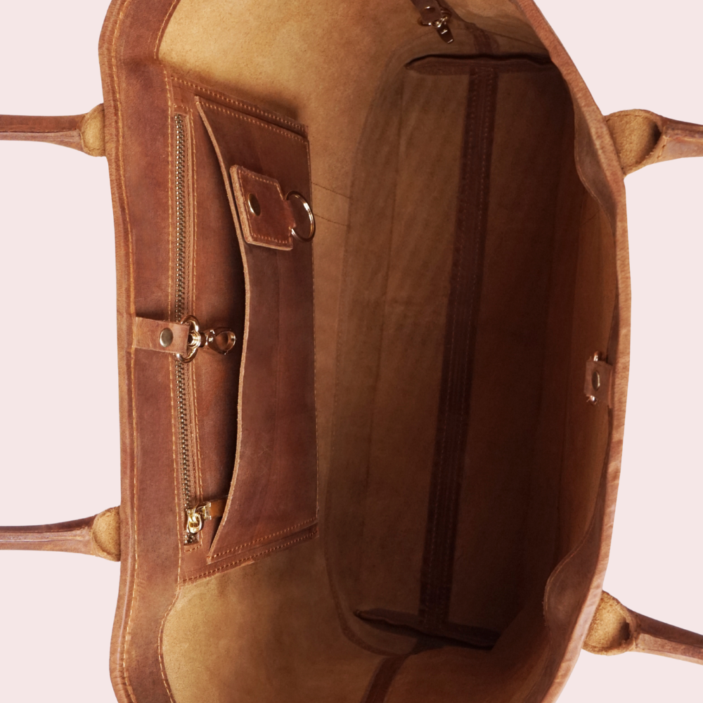 Brown Milled Leather Tote Bag