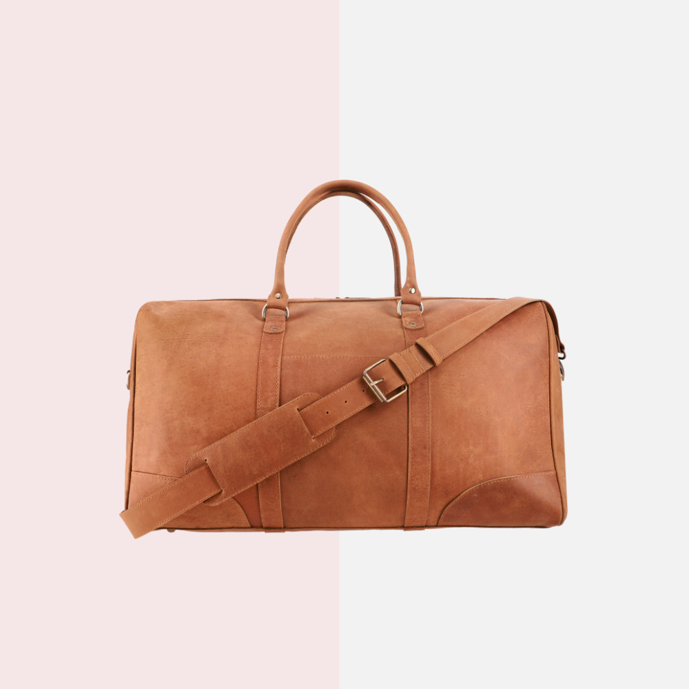 Tan Brown Leather Duffle Bag
