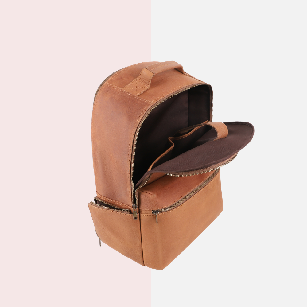 Tan Full-Grain Leather Backpack