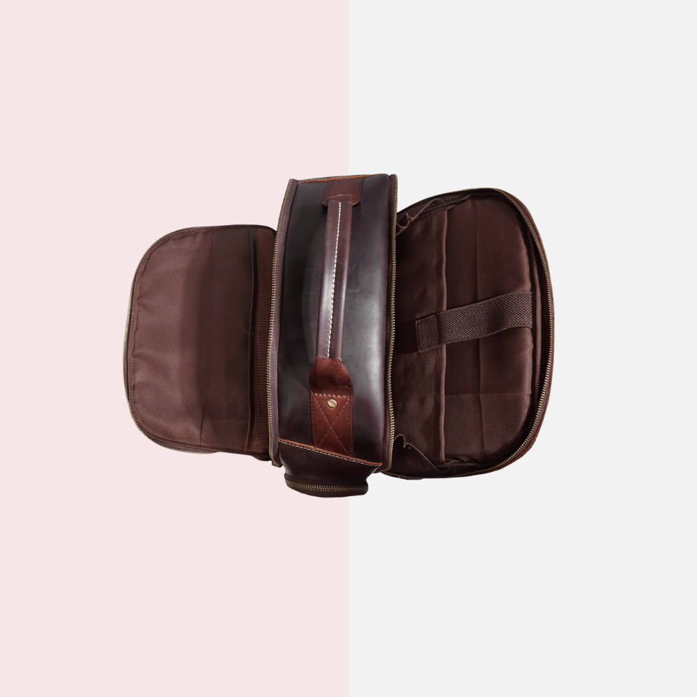 Dark Brown Leather Multi-Pocket Backpack