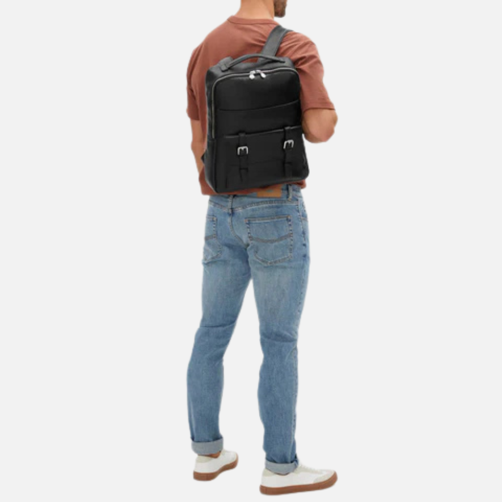Salvador Black Leather Laptop Backpack