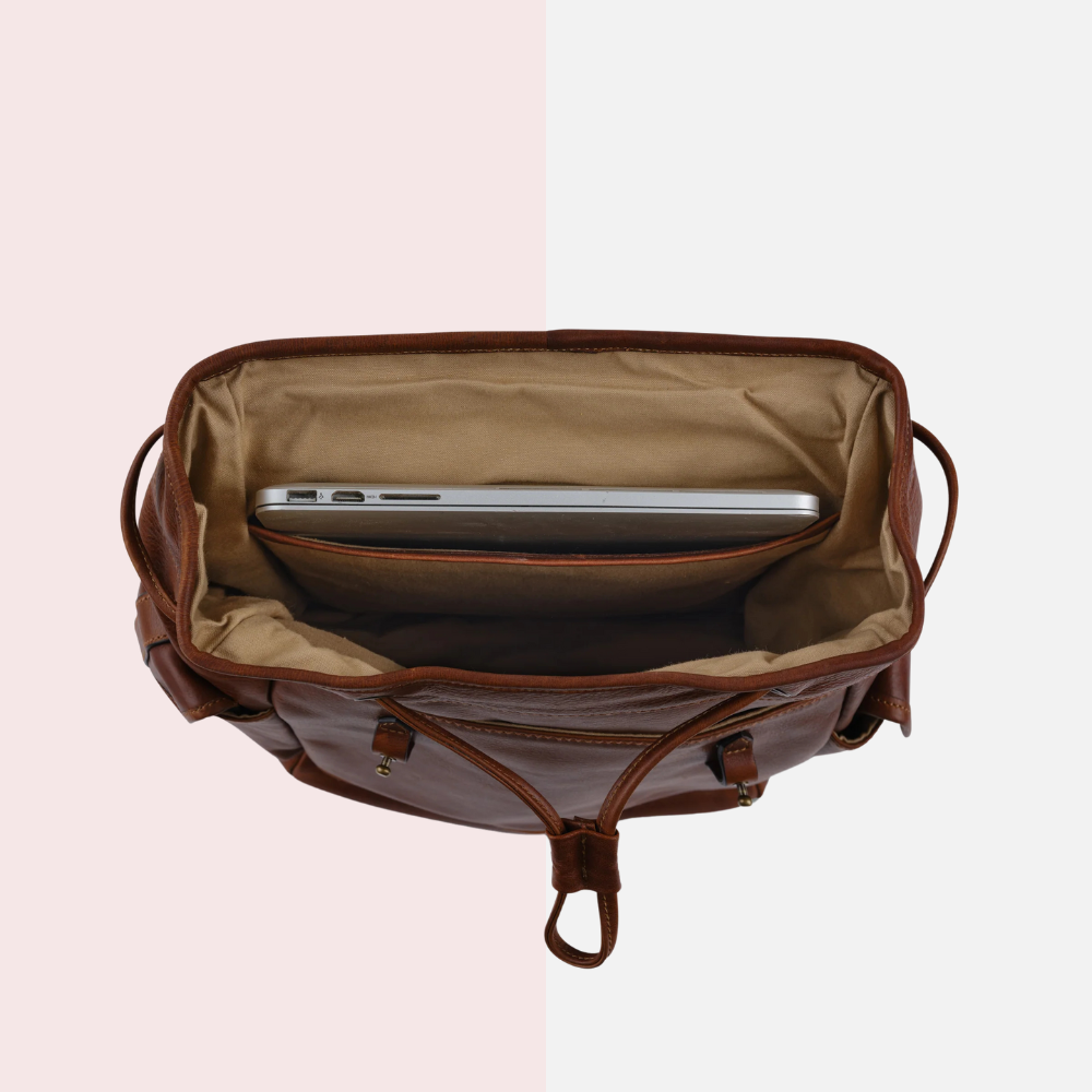 Cognac Brown Leather Backpack