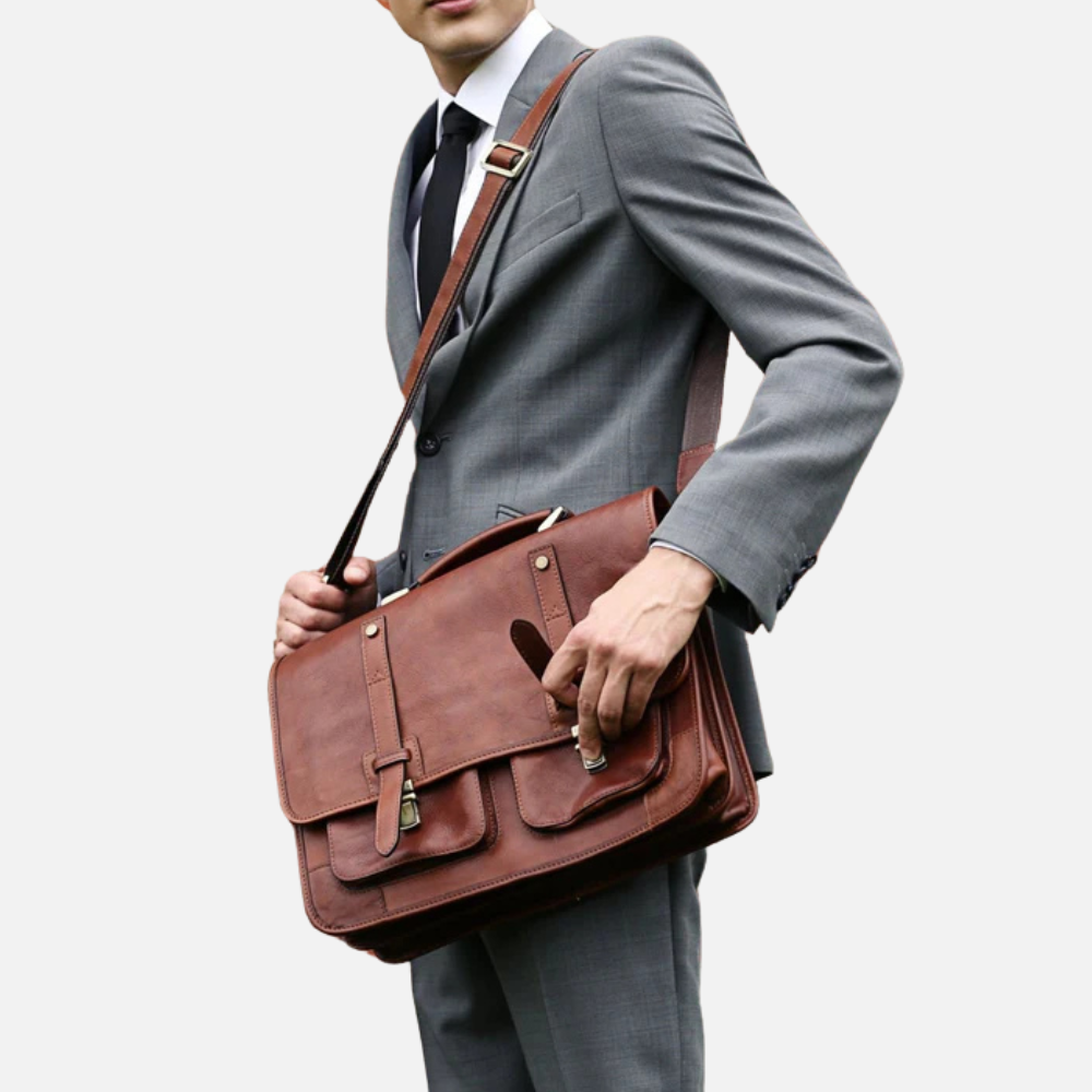 Cognac Matte Leather Laptop Briefcase