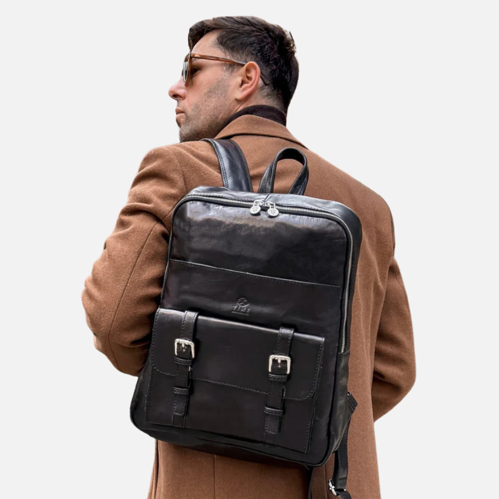 Full Grain Black Italian Leather Backpack