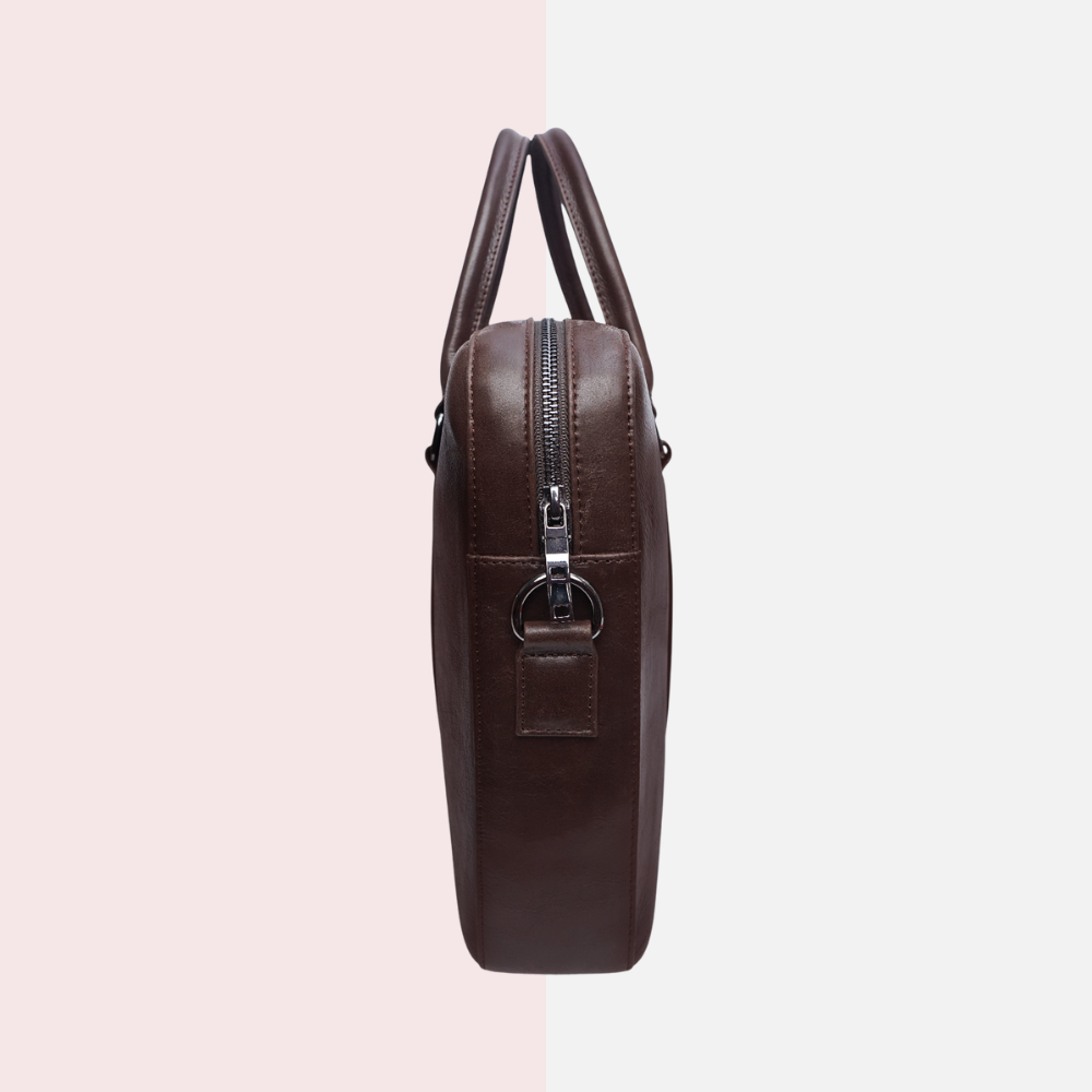 Chocolate Leather Laptop Backpack with Red Trim