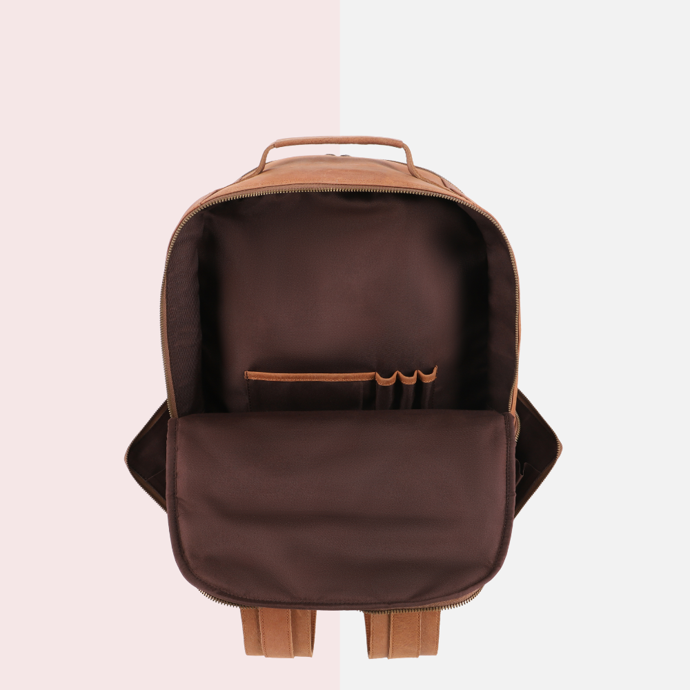 Tan Full-Grain Leather Backpack