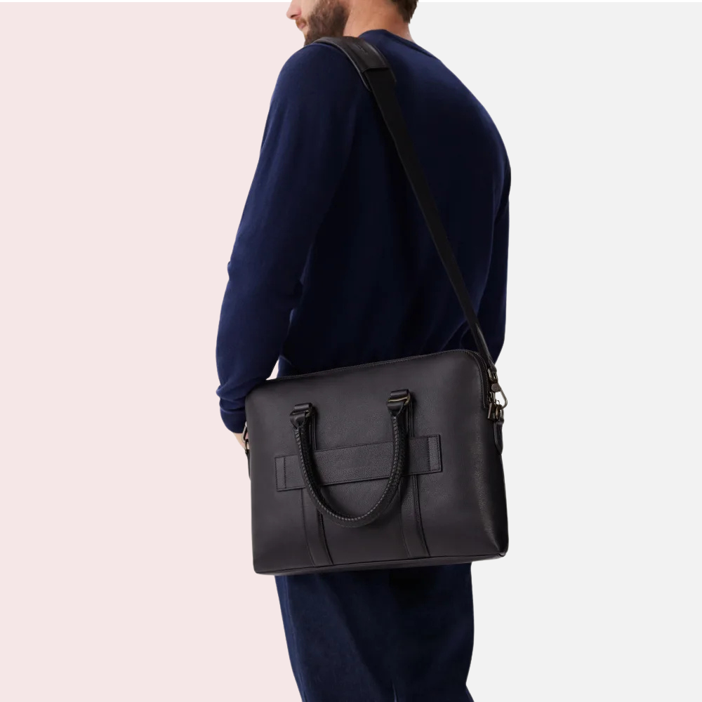 Black Leather Pebble grain Briefcase