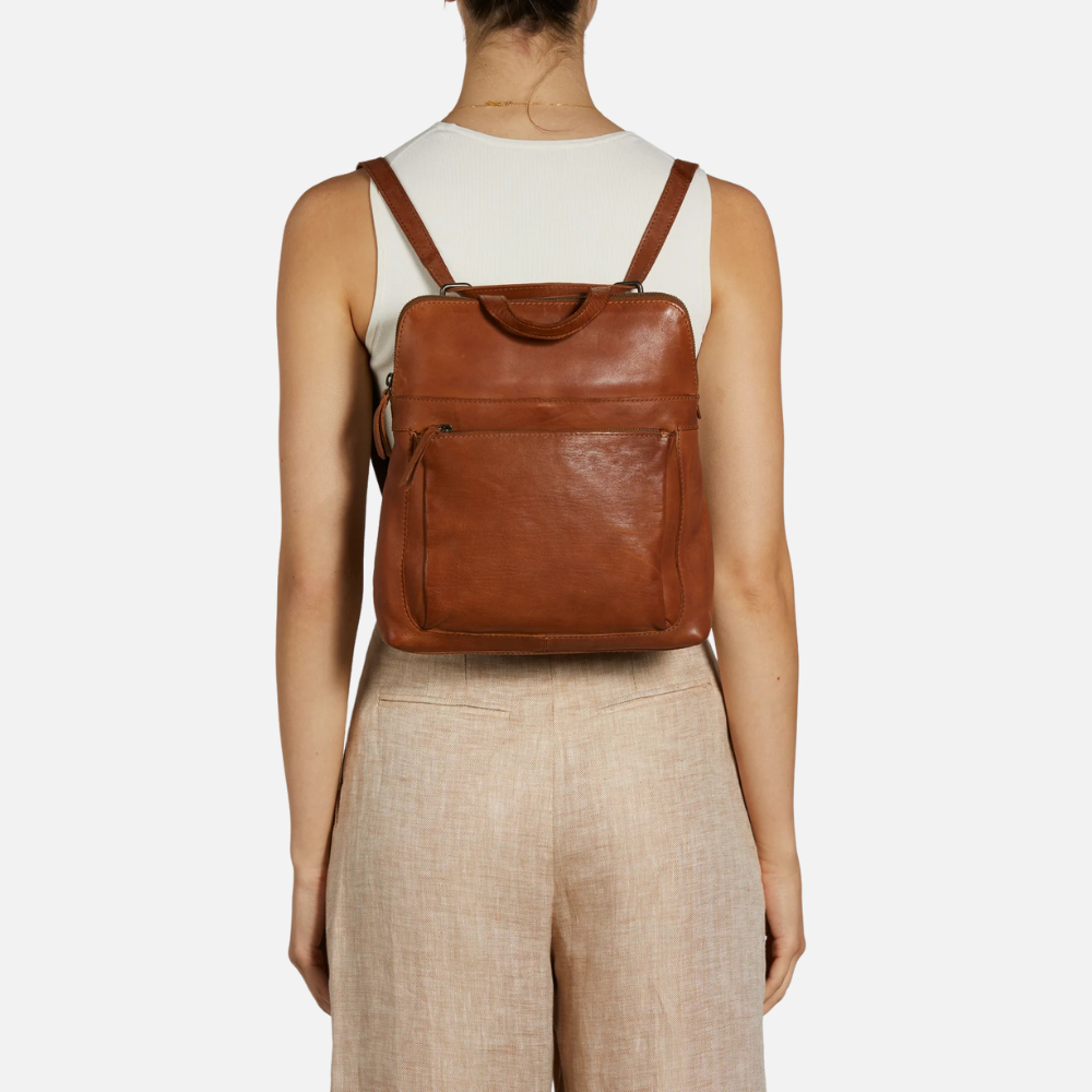 Brown leather convertible backpack