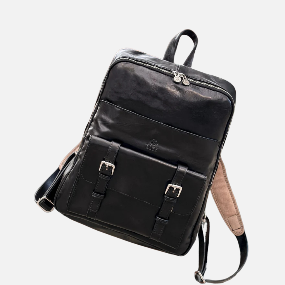 Full Grain Black Italian Leather Backpack