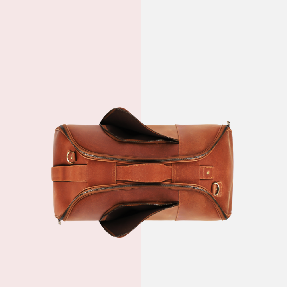 Tan Vintage Leather Duffle Bag