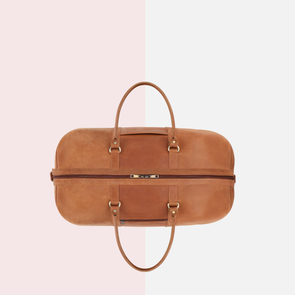 Tan Brown Leather Duffle Bag