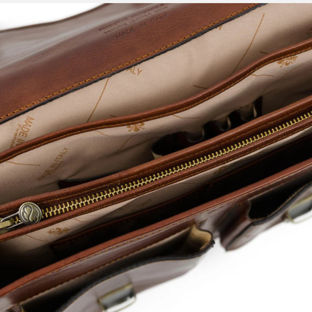 Cognac Matte Leather Laptop Briefcase