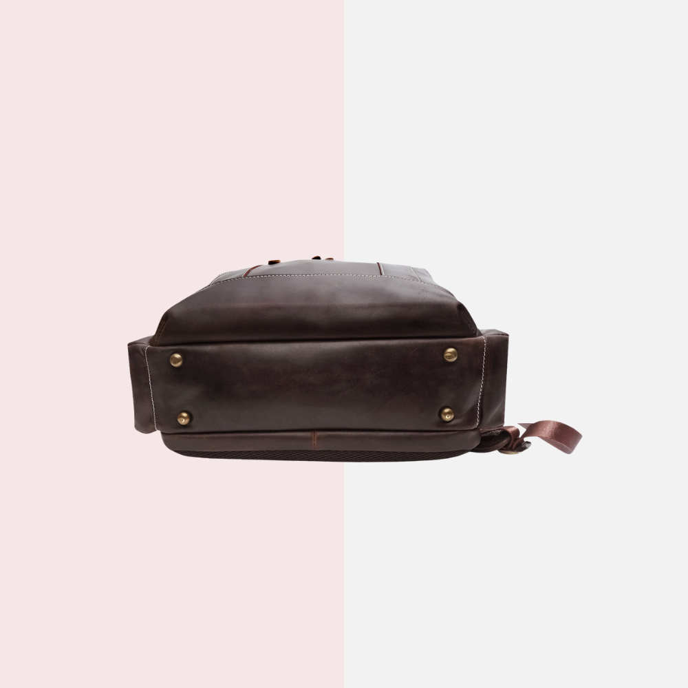 Dark Brown Leather Multi-Pocket Backpack