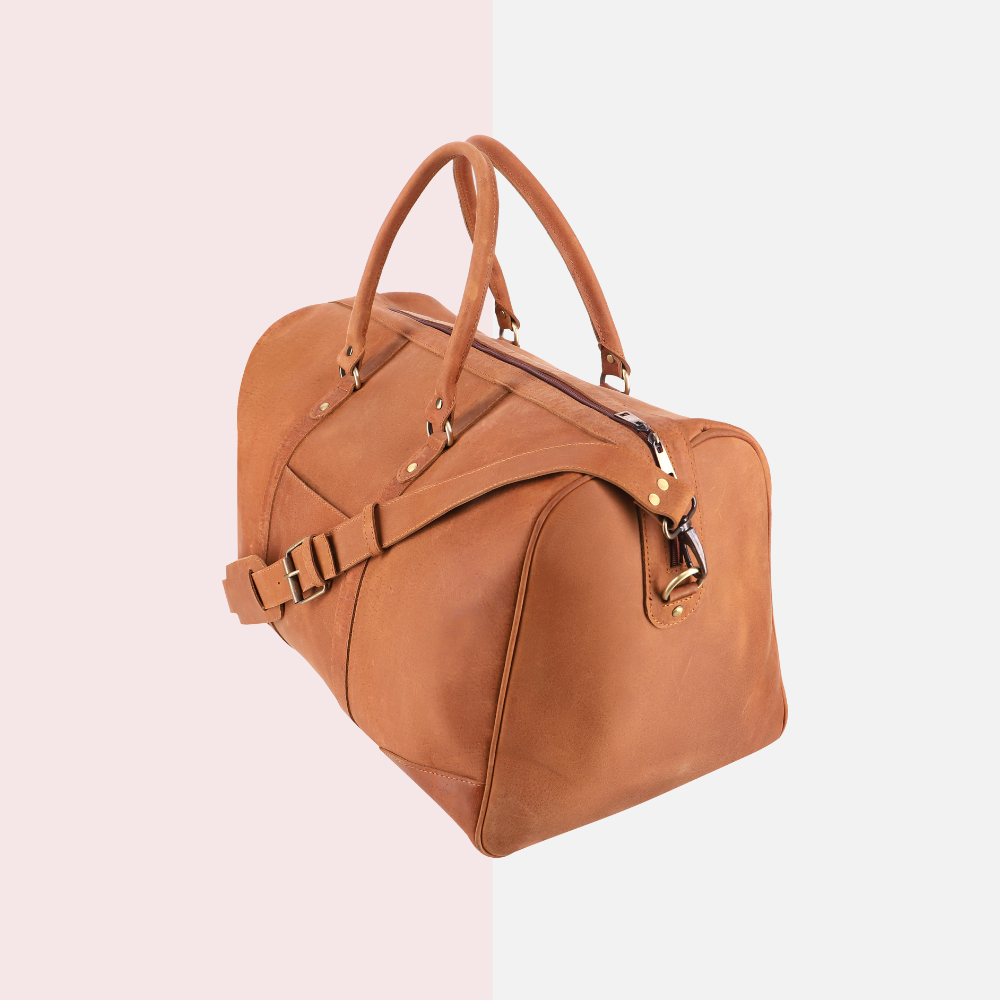 Tan Brown Leather Duffle Bag